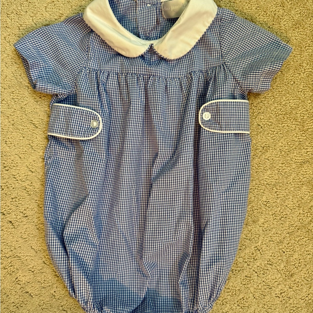 Eliza James Kids Blue and White Gingham Toddler Boy Romper